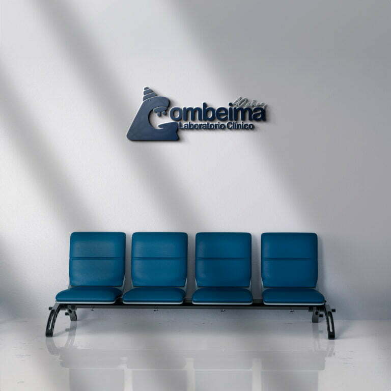 Sala de espera con el logo del Laboratorio Clínica Combeima